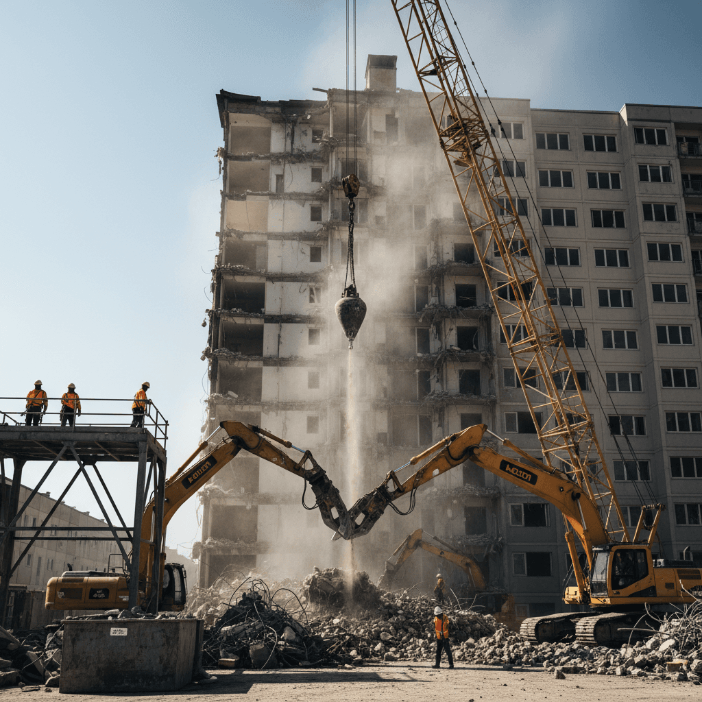Professionelle Abbrucharbeiten mit Bagger und Abrissausrüstung